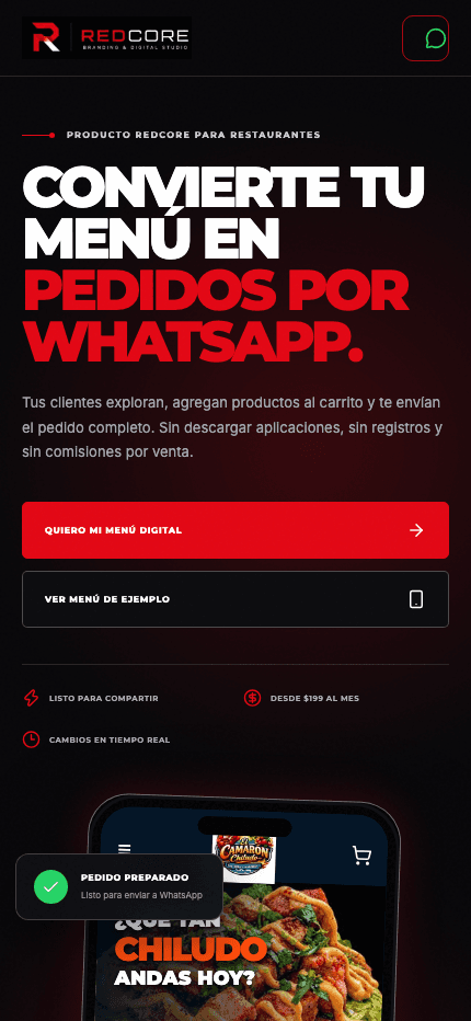 Evidencia 1 del proyecto Menú Digital REDCORE